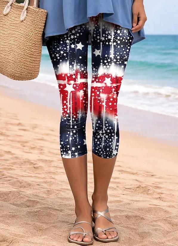 Women's Patriotic Flag Print Capri Leggings for Independence Day