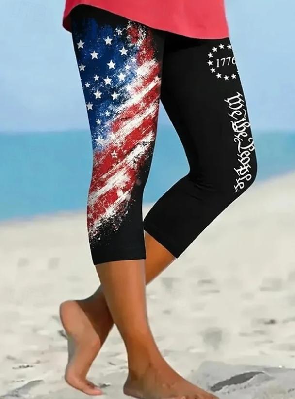 Women's Patriotic Flag Print Capri Leggings for Independence Day