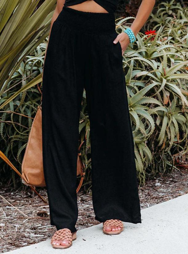 Women's High Waist Loose Pure Cotton Wide Leg Long Pants for Summer