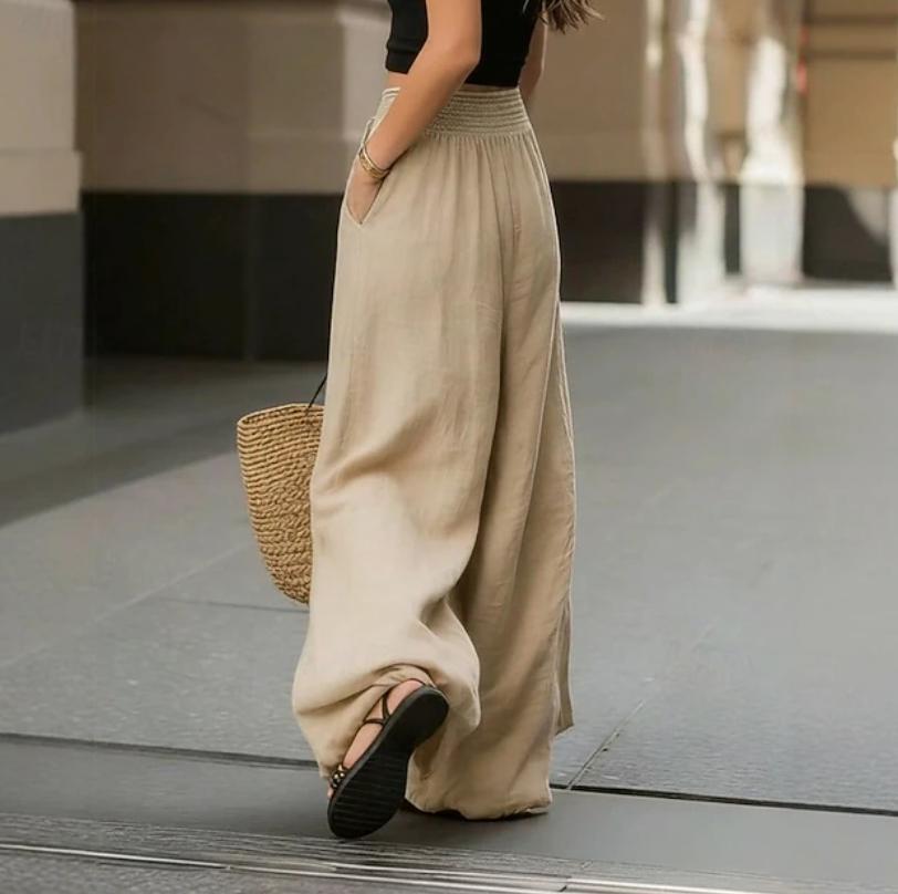 Women's Elegant Fashion High Waist Solid Loose Fit Long Pants for Spring & Summer