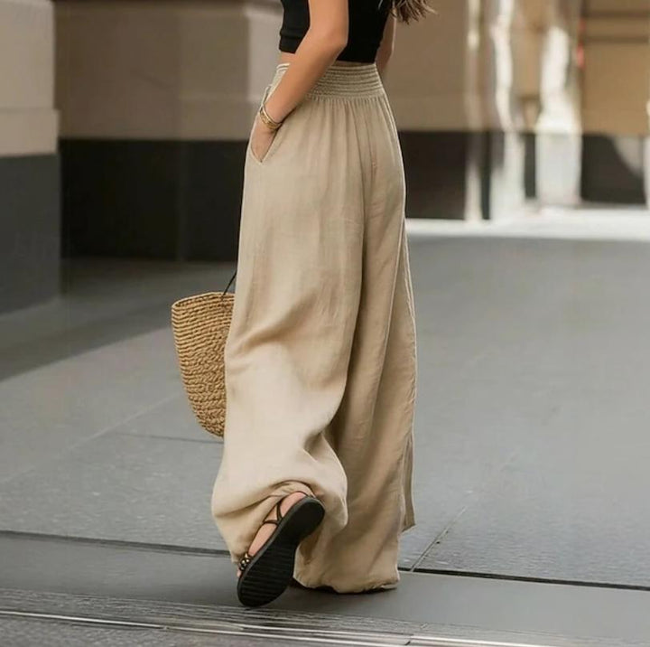 Women's Elegant Fashion High Waist Solid Loose Fit Long Pants for Spring & Summer