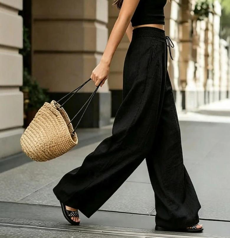 Women's Elegant Fashion High Waist Solid Loose Fit Long Pants for Spring & Summer