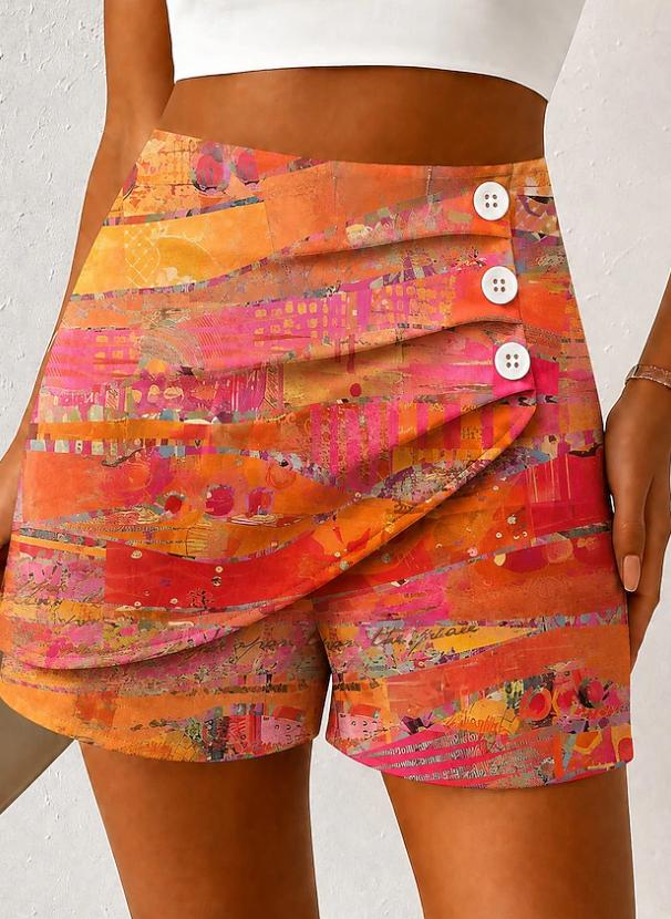 Women's Elegant Vintage High Waist Printed Breathable Twill Cotton Vacation Shorts