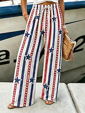 Women's US Flag Print Breathable Wide Leg Twill Casual Pants