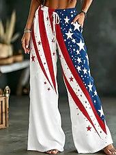Women's Independence Day Paisley Print Wide Leg Twill Casual Pants