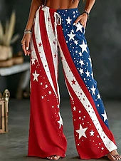 Women's Independence Day Paisley Print Wide Leg Twill Casual Pants