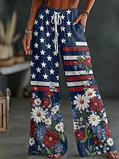 Women's Independence Day Paisley Print Wide Leg Twill Casual Pants