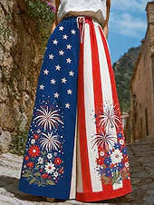 Women's Independence Day US Flag Print Breathable Wide Leg Twill Casual Pants