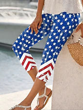 Women's High Waist Capri Pants with American Flag Independence Day Print