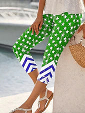 Women's High Waist Capri Pants with American Flag Independence Day Print