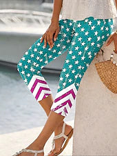 Women's High Waist Capri Pants with American Flag Independence Day Print