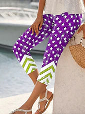 Women's High Waist Capri Pants with American Flag Independence Day Print