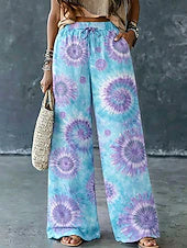 Women's Vintage Ethnic Print Wide Leg Twill Casual Pants