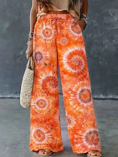 Women's Vintage Ethnic Print Wide Leg Twill Casual Pants