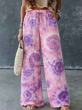 Women's Vintage Ethnic Print Wide Leg Twill Casual Pants
