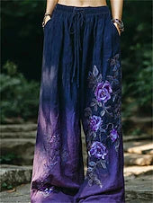 Women's Fashion High Waist Breathable Floral Wide Leg Long Pants
