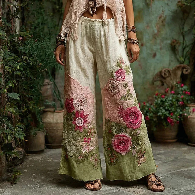 Women's Vintage Boho High Waist Printed Breathable Wide Leg Pants