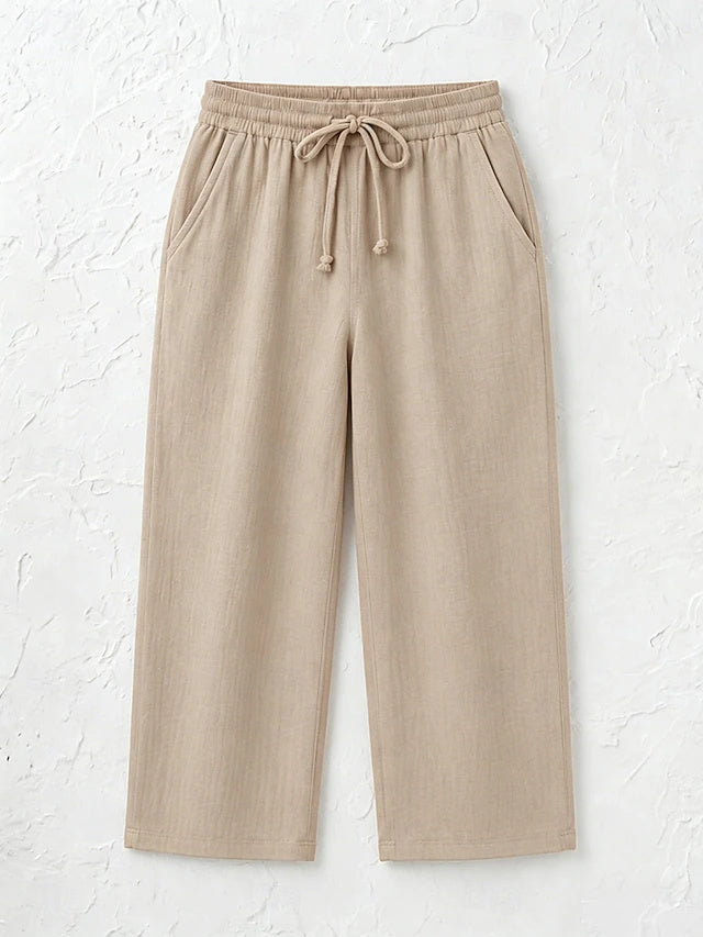 Women's Solid Color Breathable Linen Blend Casual Capri Pants for Daily Wear