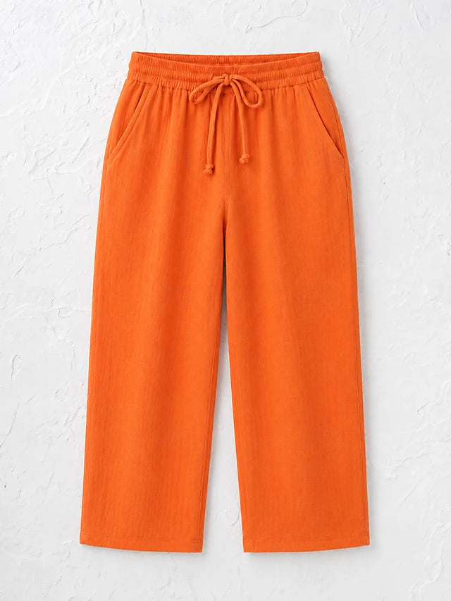 Women's Solid Color Breathable Linen Blend Casual Capri Pants for Daily Wear