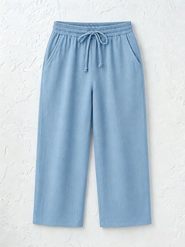 Women's Solid Color Breathable Linen Blend Casual Capri Pants for Daily Wear