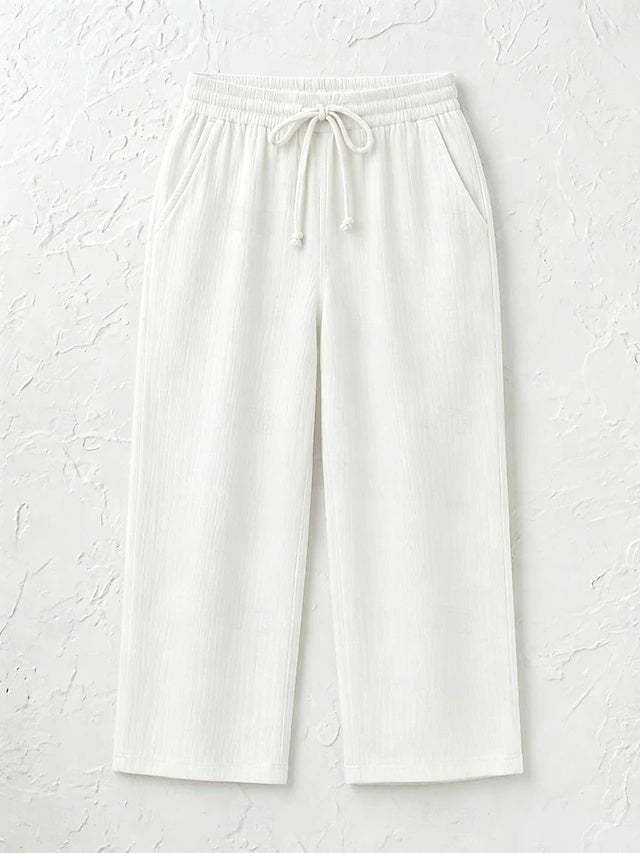 Women's Solid Color Breathable Linen Blend Casual Capri Pants for Daily Wear