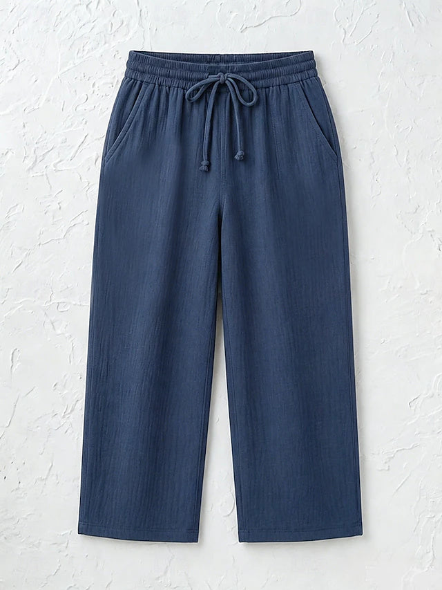 Women's Solid Color Breathable Linen Blend Casual Capri Pants for Daily Wear