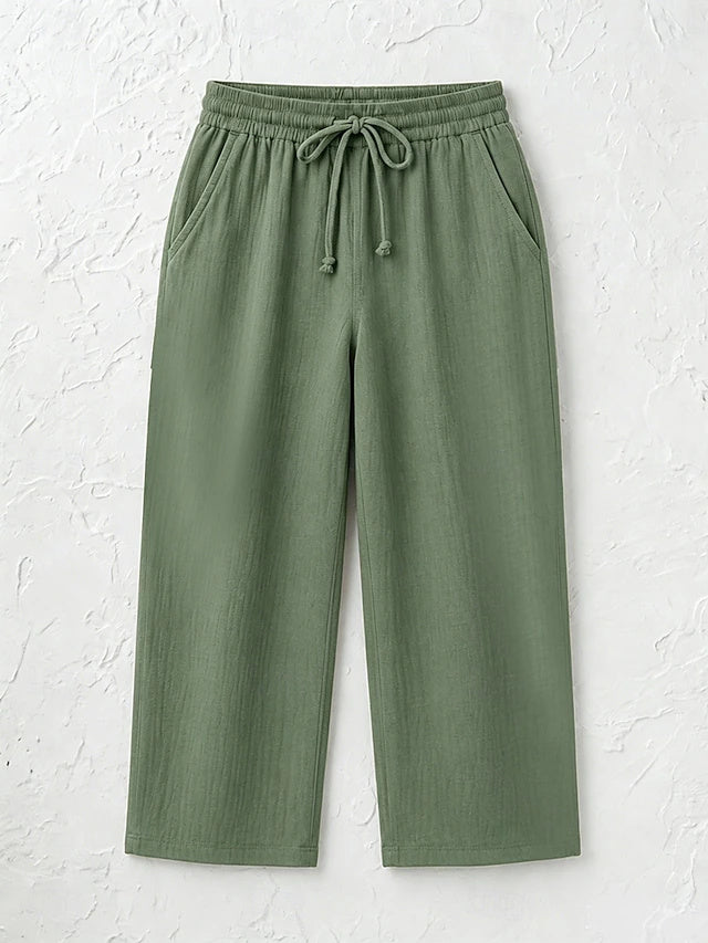 Women's Solid Color Breathable Linen Blend Casual Capri Pants for Daily Wear