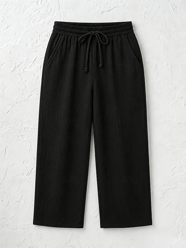 Women's Solid Color Breathable Linen Blend Casual Capri Pants for Daily Wear