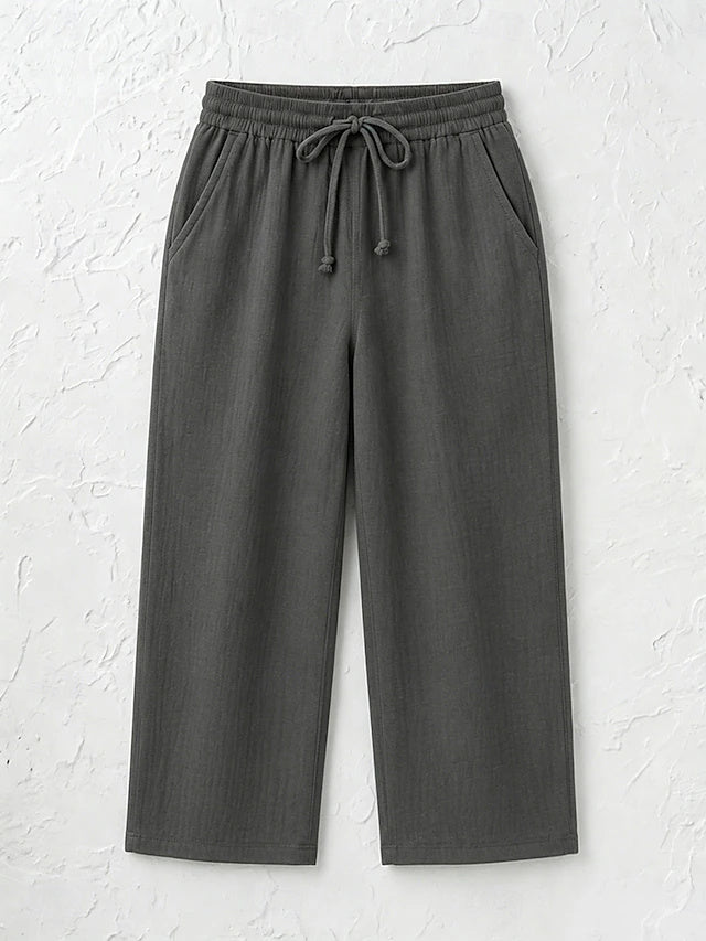 Women's Solid Color Breathable Linen Blend Casual Capri Pants for Daily Wear