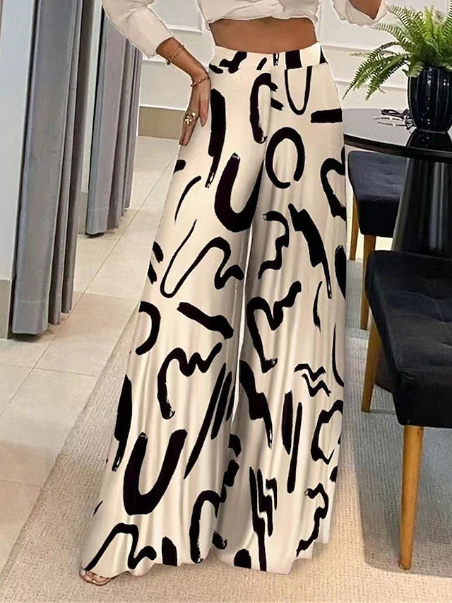 Women's Street Style High Waist Geometric & Letter Print Wide Leg Pants