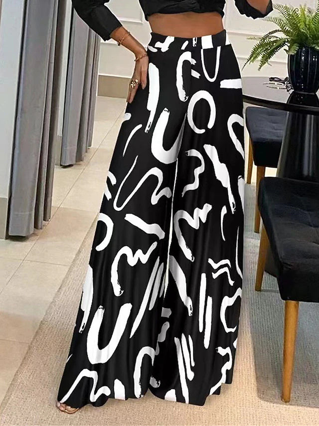 Women's Street Style High Waist Geometric & Letter Print Wide Leg Pants