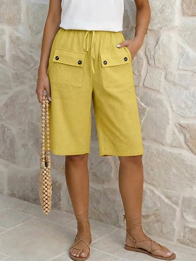 Women's Solid Color Breathable Linen Look Bermuda Shorts