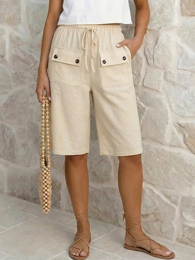 Women's Solid Color Breathable Linen Look Bermuda Shorts