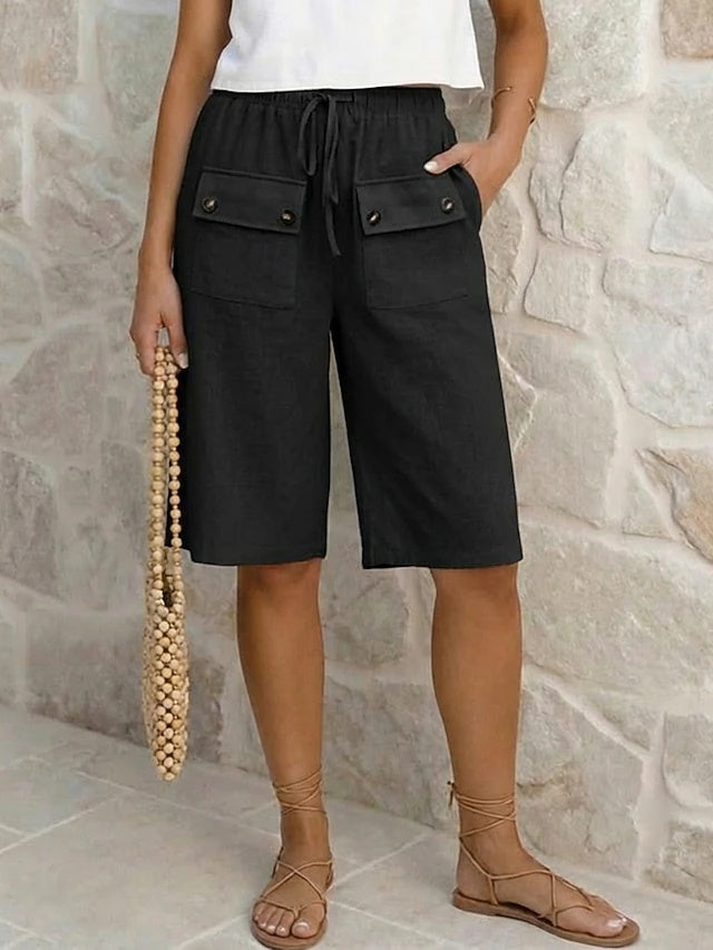 Women's Solid Color Breathable Linen Look Bermuda Shorts