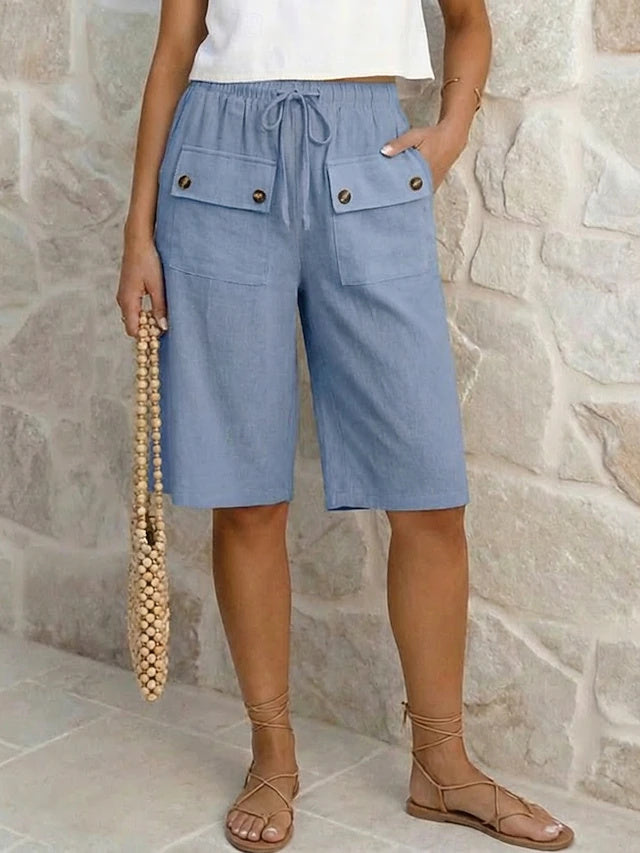 Women's Solid Color Breathable Linen Look Bermuda Shorts
