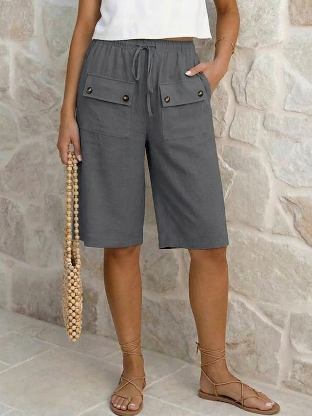 Women's Solid Color Breathable Linen Look Bermuda Shorts