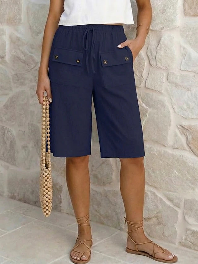 Women's Solid Color Breathable Linen Look Bermuda Shorts