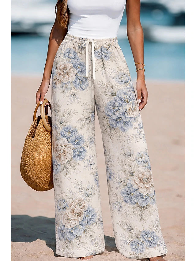 Women's High Waist Printed Wide Leg Twill Pants, Casual Fashion for Daily Outdoor Wear