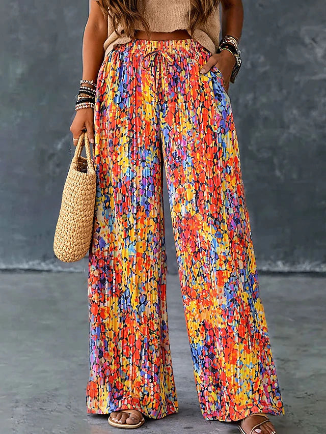 Women's Vintage Ethnic Style Soft Breathable Wide Leg Twill Casual Pants for Outdoor Daily Wear