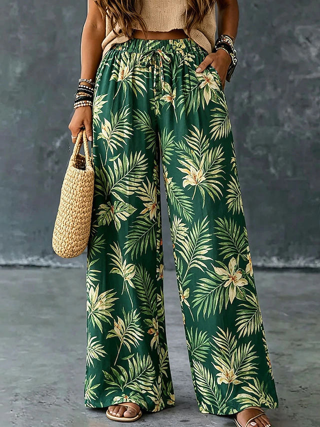 Women's Vintage Ethnic Style Soft Breathable Wide Leg Twill Casual Pants for Outdoor Daily Wear