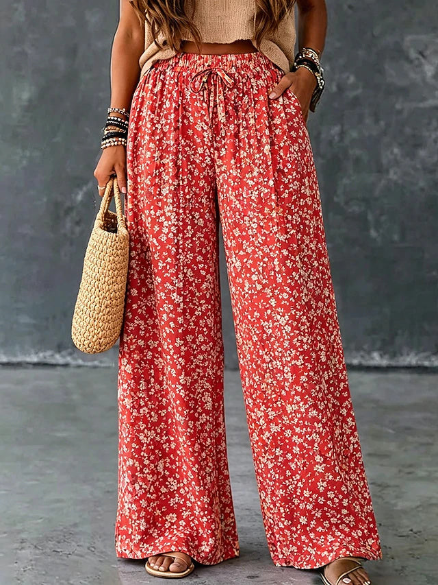 Women's Vintage Ethnic Style Soft Breathable Wide Leg Twill Casual Pants for Outdoor Daily Wear