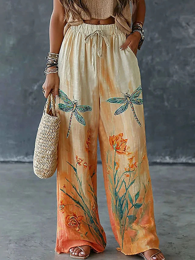 Women's Vintage Ethnic High Waist Printed Quick Dry Breathable Comfort Wide Leg Pants