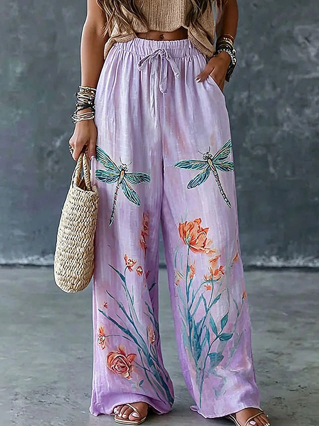 Women's Vintage Ethnic High Waist Printed Quick Dry Breathable Comfort Wide Leg Pants