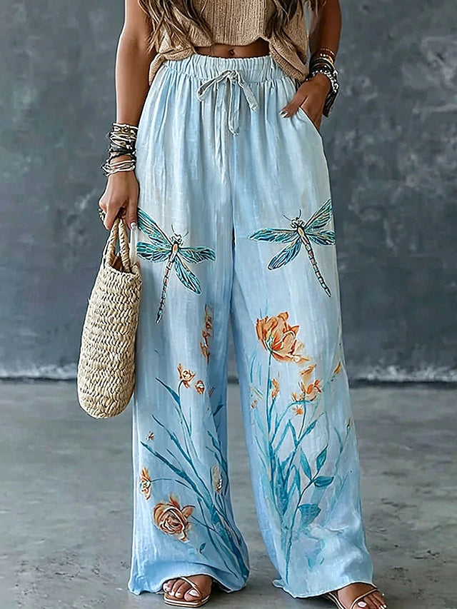 Women's Vintage Ethnic High Waist Printed Quick Dry Breathable Comfort Wide Leg Pants