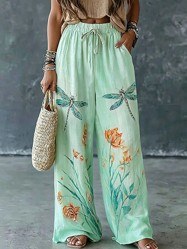 Women's Vintage Ethnic High Waist Printed Quick Dry Breathable Comfort Wide Leg Pants