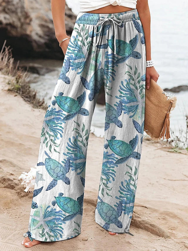 Women's Comfort Breathable Art Print Wide Leg Twill Casual Pants for Daily Wear