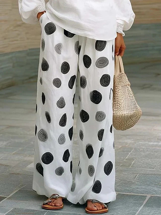 Women's High Waist Polka Dot Abstract Print Quick Dry Breathable Wide Leg Casual Pants