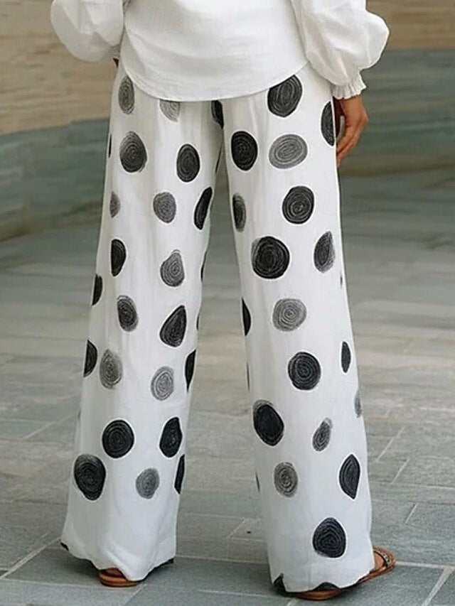 Women's High Waist Polka Dot Abstract Print Quick Dry Breathable Wide Leg Casual Pants