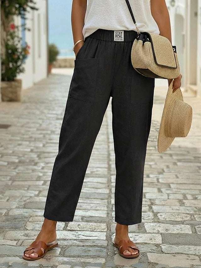 Women's Comfort Breathable 100% Cotton Linen Casual Ankle Pants for Daily Wear