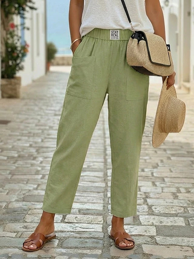 Women's Comfort Breathable 100% Cotton Linen Casual Ankle Pants for Daily Wear